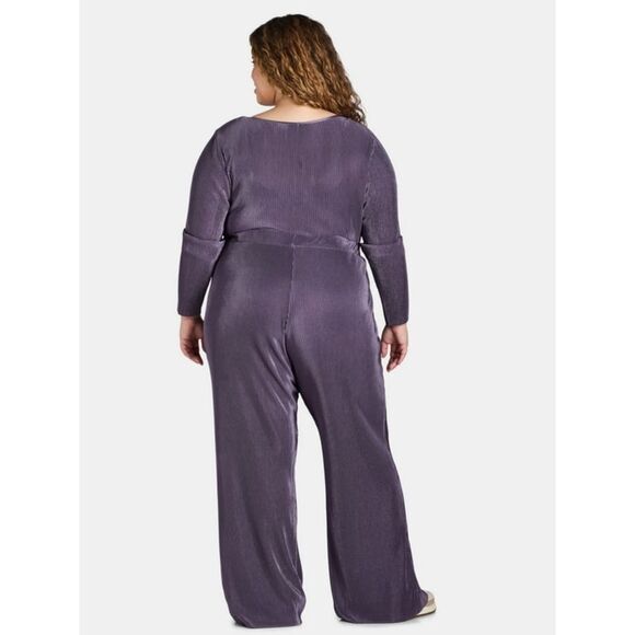 🆕👖Pleated Square Neck Top and Pants Set -Elderberry - Picture 3 of 4